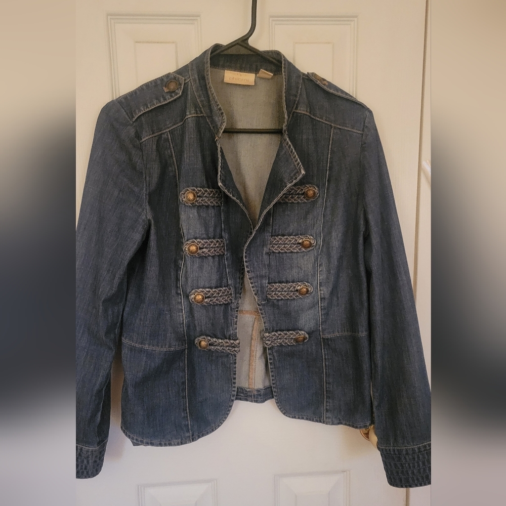 Petite Braid-Detail Denim Military Jacket